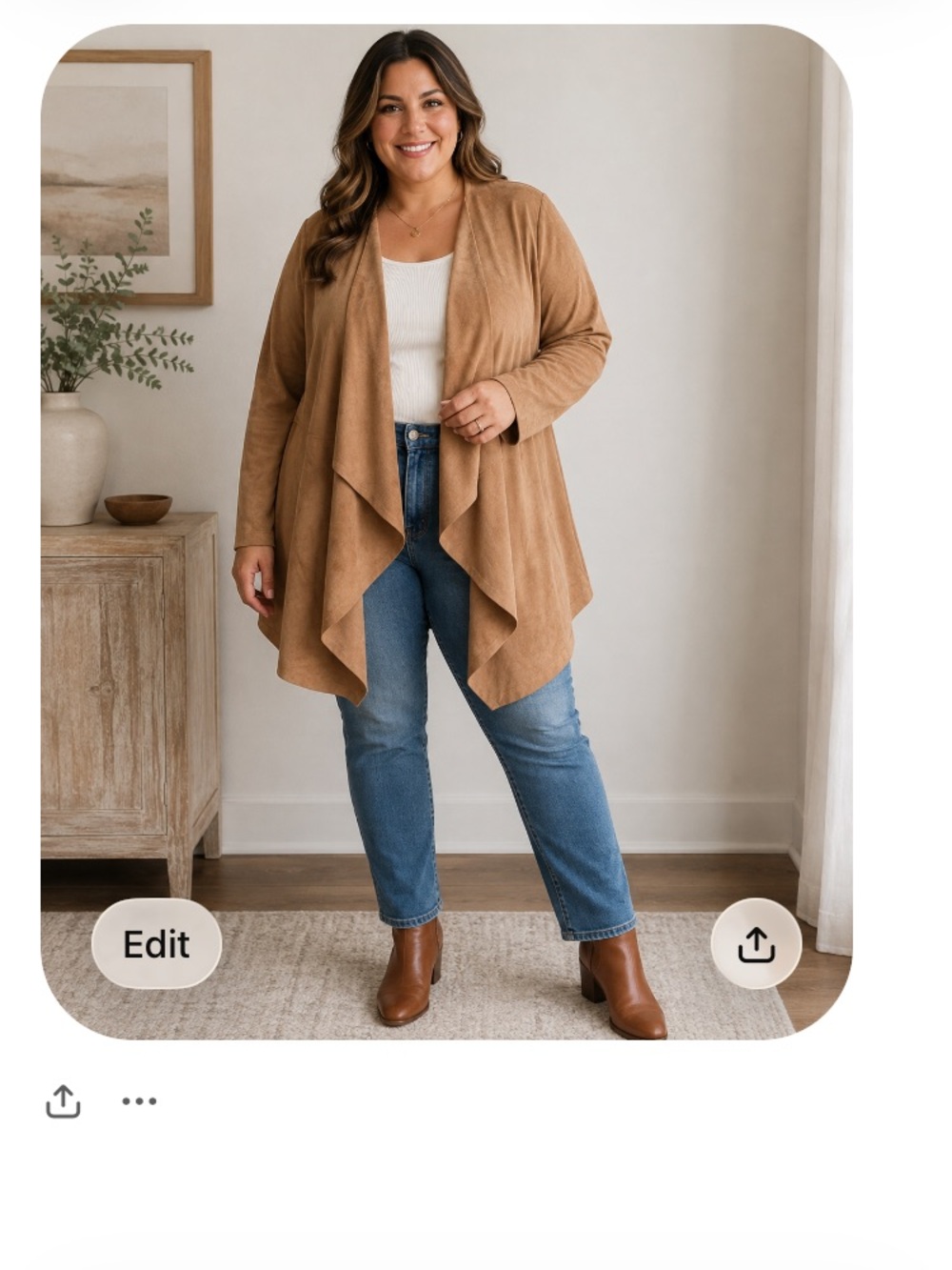 Soft Surroundings Faux Suede Waterfall Cardigan Jacket Tan Brown 1X